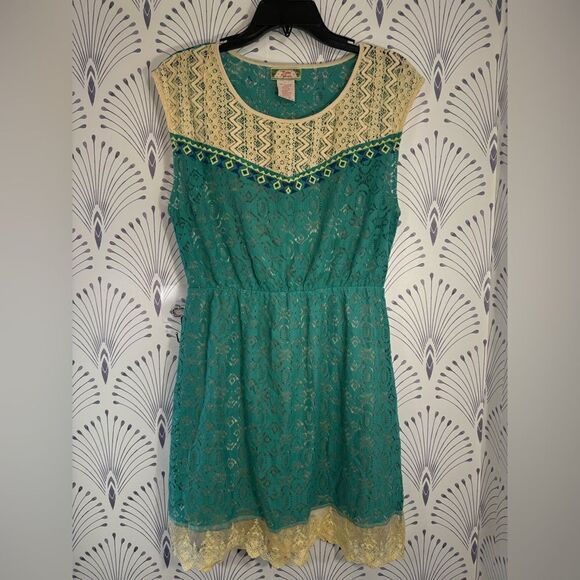 Flying Tomato Dresses & Skirts - Flying Tomato Green and Gold Embellished Mini Sundress